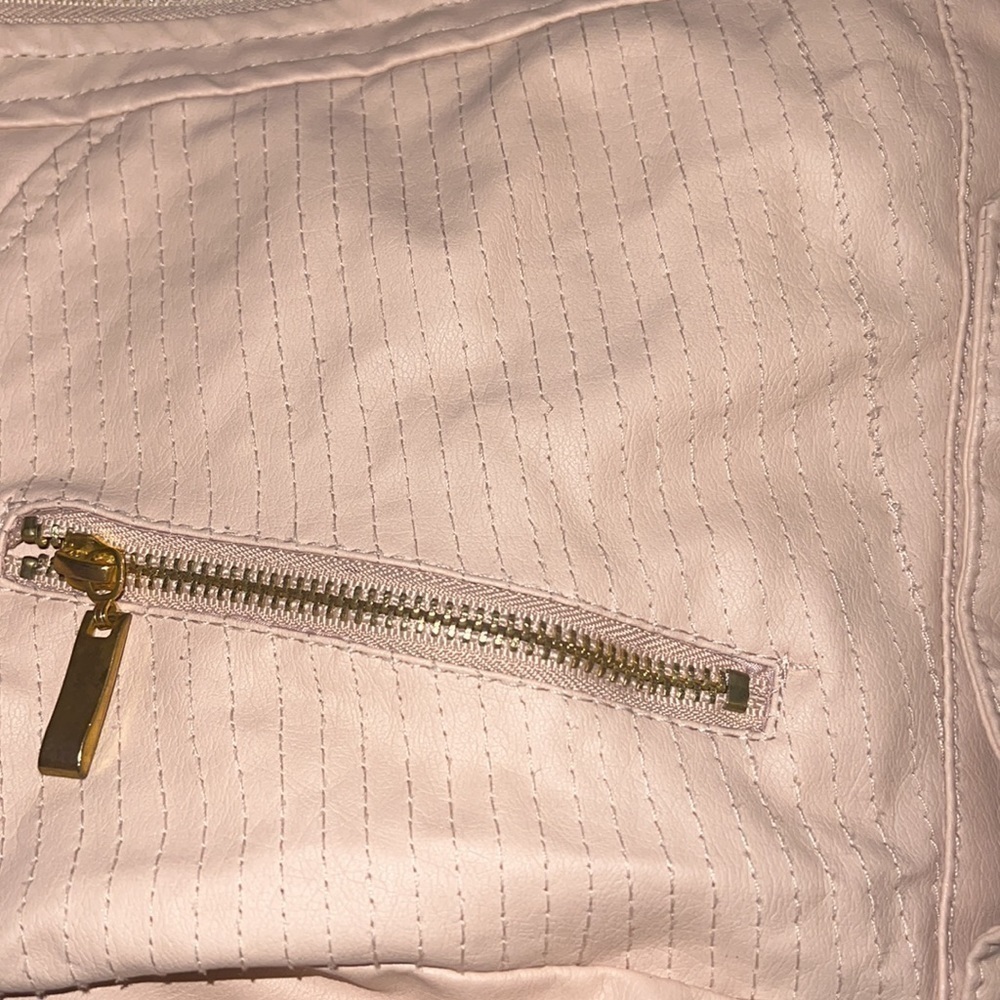 New Look peach / nude zip up faux leather jacket Sz S - Picture 8 of 8